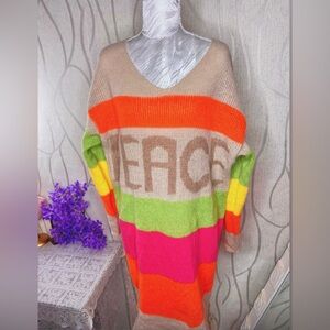 🌷 Oversized Super Soft Knit ‘Peace’ 70s Retro Style Long Sweater Dress 🌷